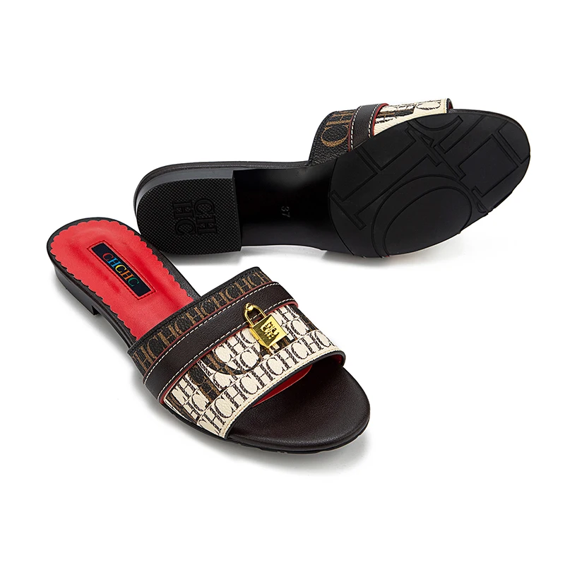 CH High Quality Metal Lock Monogram Print Women's Low Heeled Slippers Delicate and Versatile Women's Fashion Slippers - Image 2