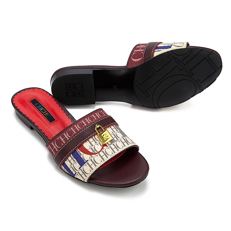CH High Quality Metal Lock Monogram Print Women's Low Heeled Slippers Delicate and Versatile Women's Fashion Slippers - Image 6