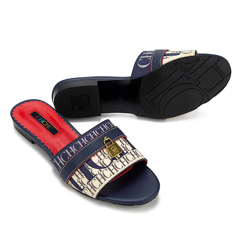 CH High Quality Metal Lock Monogram Print Women's Low Heeled Slippers Delicate and Versatile Women's Fashion Slippers - Image 5