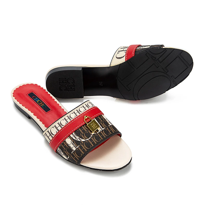 CH High Quality Metal Lock Monogram Print Women's Low Heeled Slippers Delicate and Versatile Women's Fashion Slippers - Image 3