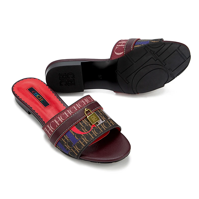 CH High Quality Metal Lock Monogram Print Women's Low Heeled Slippers Delicate and Versatile Women's Fashion Slippers - Image 4